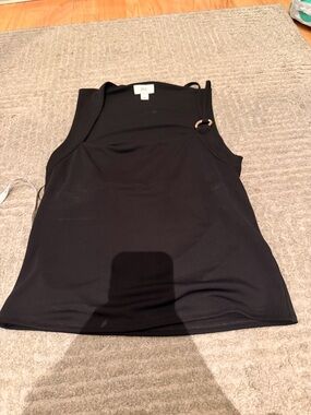 Black Sleeveless Tank with Ring-Detail Shoulder